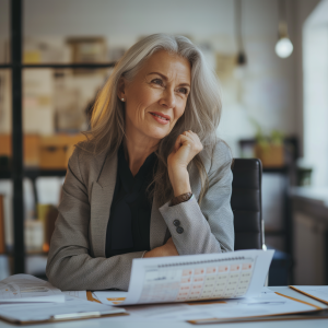 A businesswoman looking confident about next year thanks to budgeting and forecasting